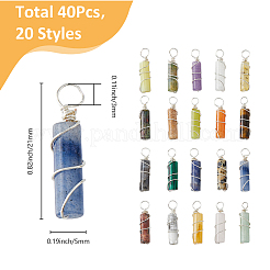 40 шт. 20 стиля подвески из натуральных и синтетических смешанных драгоценных камней с медной проволокой PALLOY-FH00019