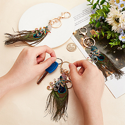 3 шт. 3 цвета павлинья эмаль стиль сплава горный хрусталь подвеска брелок&nbsp;KEYC-OC0001-38