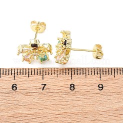 Серьги-гвоздики из латуни с микропаве и кубическим цирконием EJEW-H174-01A-G