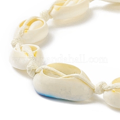 Плетеный ножной браслет из бисера из натуральной раковины каури для женщин AJEW-AN00527-02