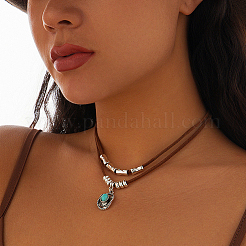 1 комплект ожерелий из сплава с подвеской из синтетической бирюзы в виде двухслойного шнура&nbsp;NJEW-CL0001-09A