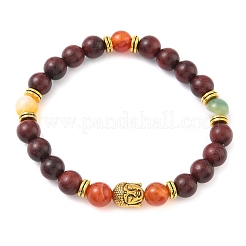 Браслеты из натурального полосатого агата и круглых бусин из дерева для мужчин и женщин BJEW-JB12356-02