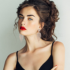 2 пара двухцветных сережек-гвоздиков с цепочкой и кисточками из кристаллов и страз EJEW-FI0001-02