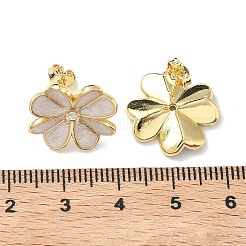 Цветок латунь эмаль серьги стержня&nbsp;EJEW-C177-01G-02