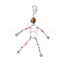 Бусины из тигрового глаза с натуральными кварцевыми бусинами и звеньями из нержавеющей стали 201 HJEW-JM03035