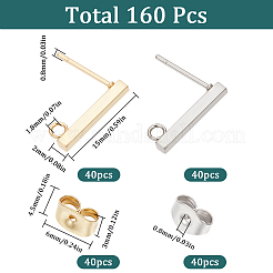 80 шт. 2-цветная прямоугольная фурнитура для сережек-гвоздиков из нержавеющей стали 304 STAS-SC0008-54