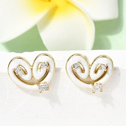 Серьга-гвоздик в форме сердца из латуни с микропаве из кубического циркония&nbsp;EJEW-H180-15G-01