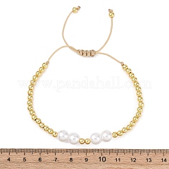 Латунь и АБС-пластик жемчужные круглые бусины плетеные браслеты из бисера для женщин BJEW-H209-06G