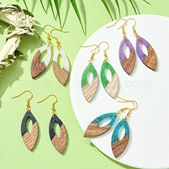 Двухцветные серьги с подвесками из смолы и орехового дерева&nbsp;EJEW-JE05504