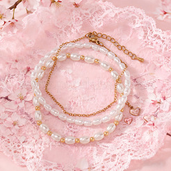 3 шт. 3 стиля элегантных браслетов из искусственного жемчуга и бисера в виде рисовых зерен&nbsp;JW5778-1