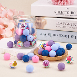 80шт 8 стиля круглые силиконовые фокусные бусины&nbsp;SIL-TA0001-85