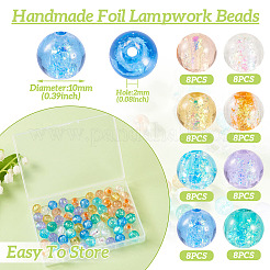 64 шт. 8-х цветные бусины ручной работы из фольги в технике лэмпворк FOIL-TA0001-05