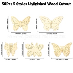 50 шт. 5 стиля необработанного деревянного выреза&nbsp;AJEW-CJ0001-42