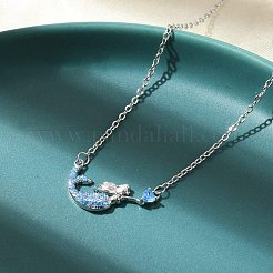 Латунные микропаве кубические цирконии сердце русалка кулон ожерелья для женщин NJEW-S441-07B-P