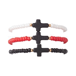 3 шт. двухцветные стеклянные бусины и синтетические бирюзовые браслеты для мужчин и женщин BJEW-MZ00223