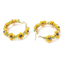 Серьги-кольца в виде стеклянных цветов EJEW-TA00587