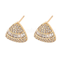 Треугольные серьги-гвоздики из латуни с микропаве из прозрачных кубических цирконий для женщин EJEW-G428-02G
