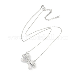 304 нержавеющая сталь кристалл горный хрусталь кабель цепь бант подвеска ожерелье для женщин&nbsp;NJEW-C055-09P