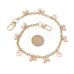 Декоративные цепочки из сплава с розовой эмалью и кисточкой-бантом из нержавеющей стали 304&nbsp;AJEW-BA00171-01