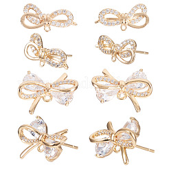 4 пара 2 стилей латунных микропаве прозрачных кубических цирконий серьги-гвоздики фурнитура&nbsp;KK-TA0002-63