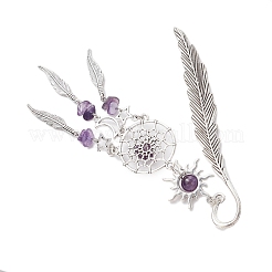 Сплав солнца и плетеная сетка/паутина с подвесками-перьями закладки&nbsp;AJEW-JK00368-02