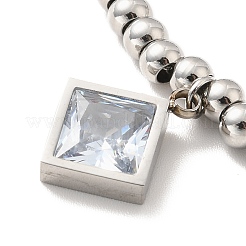 Браслет с подвесками в виде ромба из нержавеющей стали 304 с кубическим цирконием BJEW-B057-09P