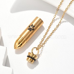 304 нержавеющая сталь отпечаток лапы пуля форма памятная урна для праха питомца подвеска ожерелье NJEW-P326-03G