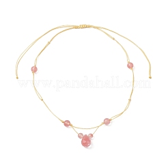 Вишневое кварцевое стекло граненая каплевидная подвеска нейлоновый шнур плетеные регулируемые ожерелья для женщин NJEW-JN05320