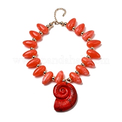 Летние пляжные ожерелья из пластиковых бусин CCB с подвеской в форме раковины из смолы и цепочками с литой отделкой&nbsp;LS-NJEW-D336-03A-G