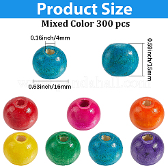 300шт окрашенные бусины из натурального дерева&nbsp;WOOD-PA0001-22