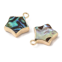 Подвески со звездами из натуральной ракушки пауа с латунной кромкой SHEL-P017-15G