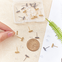 20 шт. двухцветные серьги-гвоздики из нержавеющей стали 201 с горизонтальной перекладиной и булавкой из нержавеющей стали 316 для женщин STAS-DC0008-84