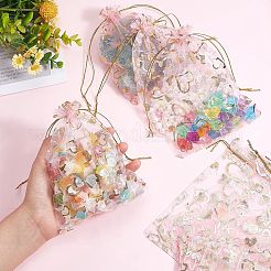 100 шт. подарочные пакеты из органзы с золотым тиснением в форме сердца&nbsp;OP-PH0001-37B