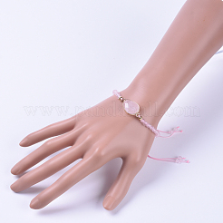 Регулируемые браслеты из бисера натурального розового кварца BJEW-JB04559-04