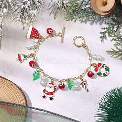 Браслеты с подвесками из сплава и эмали на рождественскую тематику для женщин BJEW-JB11111