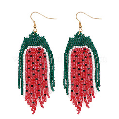 Серьги-подвески из бисера ручной работы в виде арбуза&nbsp;PQ8750