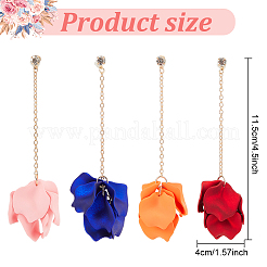 4 пара двухцветных акриловых сережек-гвоздиков в форме листьев EJEW-AN0001-24