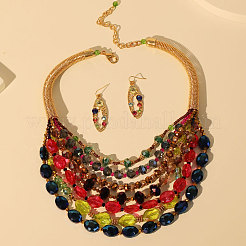 Наборы многослойных ожерелий и висячих сережек из сплавов&nbsp;FS-WGC2698-02