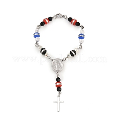 201 браслет с подвесками-крестиками из нержавеющей стали BJEW-B143-02P