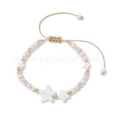 Женские плетеные браслеты из натуральных пресноводных ракушек и стеклянных бусин&nbsp;BJEW-JB13001