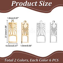 12 шт. подвески из нержавеющей стали 201 двух цветов&nbsp;FIND-UN0003-98