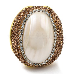 Овальное открытое кольцо-манжета из натуральной ракушки со стразами RJEW-D005-04G