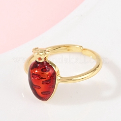 Латунные эмалевые кольца-манжеты с изображением фруктов и моркови RJEW-C139-19F-G