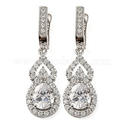 Серьги-кольца из латуни с микропаве и кубическим цирконием в форме тыквы EJEW-I304-13P