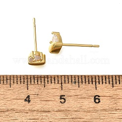 Серьги-гвоздики из латуни с микро-паве и прозрачным фианитом в форме сердца EJEW-R018-07G