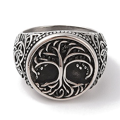 Перстни-печатки из нержавеющей стали 304 с круглыми печатками с изображением дерева жизни для мужчин RJEW-U005-20A-02