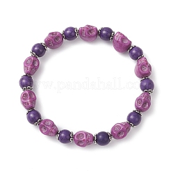 Браслеты из искусственной бирюзы с черепом и круглыми бусинами&nbsp;BJEW-JB12255-03