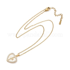 Латунный микропаве кубический цирконий пластиковая имитация ракушки кулон ожерелья NJEW-C076-10G