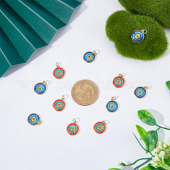 12 шт. 2-цветные плоские круглые латунные подвески с микропаве из кубического циркония&nbsp;KK-DC0002-80