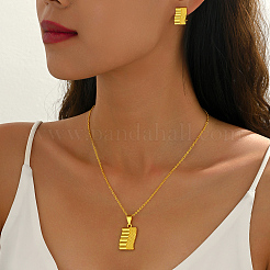 Комплект из латунного прямоугольного кулона и серег-гвоздиков для женщин&nbsp;YQ0575